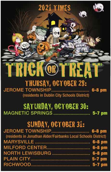 2021 Trick Or Treat Dates And Times Marysville Journal Tribune